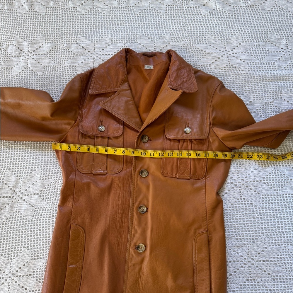 Vintage 100% leather cognac tan long line jacket small to medium euro 38 - Picture 13 of 17